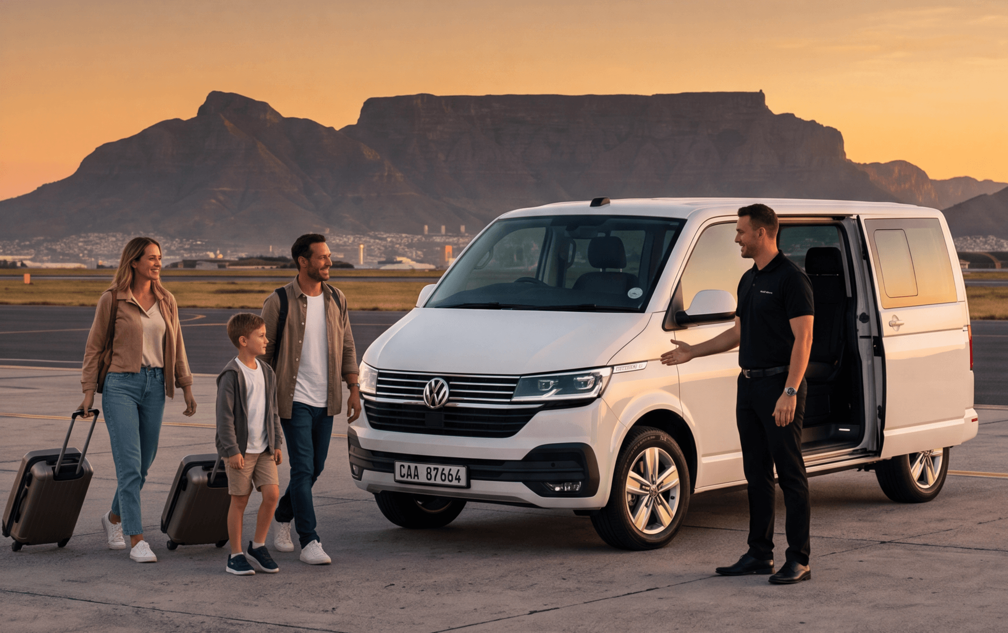 Cape Town Shuttle driver welcomes family with luggage at minivan