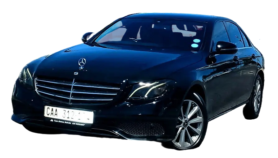 Black Mercedes Benz sedan for luxury airport transfers in Cape Town