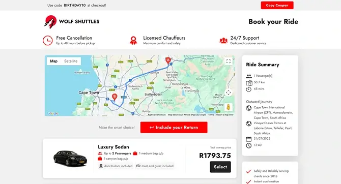 Wolf Shuttles Online Booking System Luxury Rides